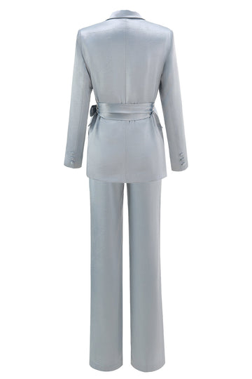 Dusty Blue Peak Lapel 2 Piece Women's Suit with Sash